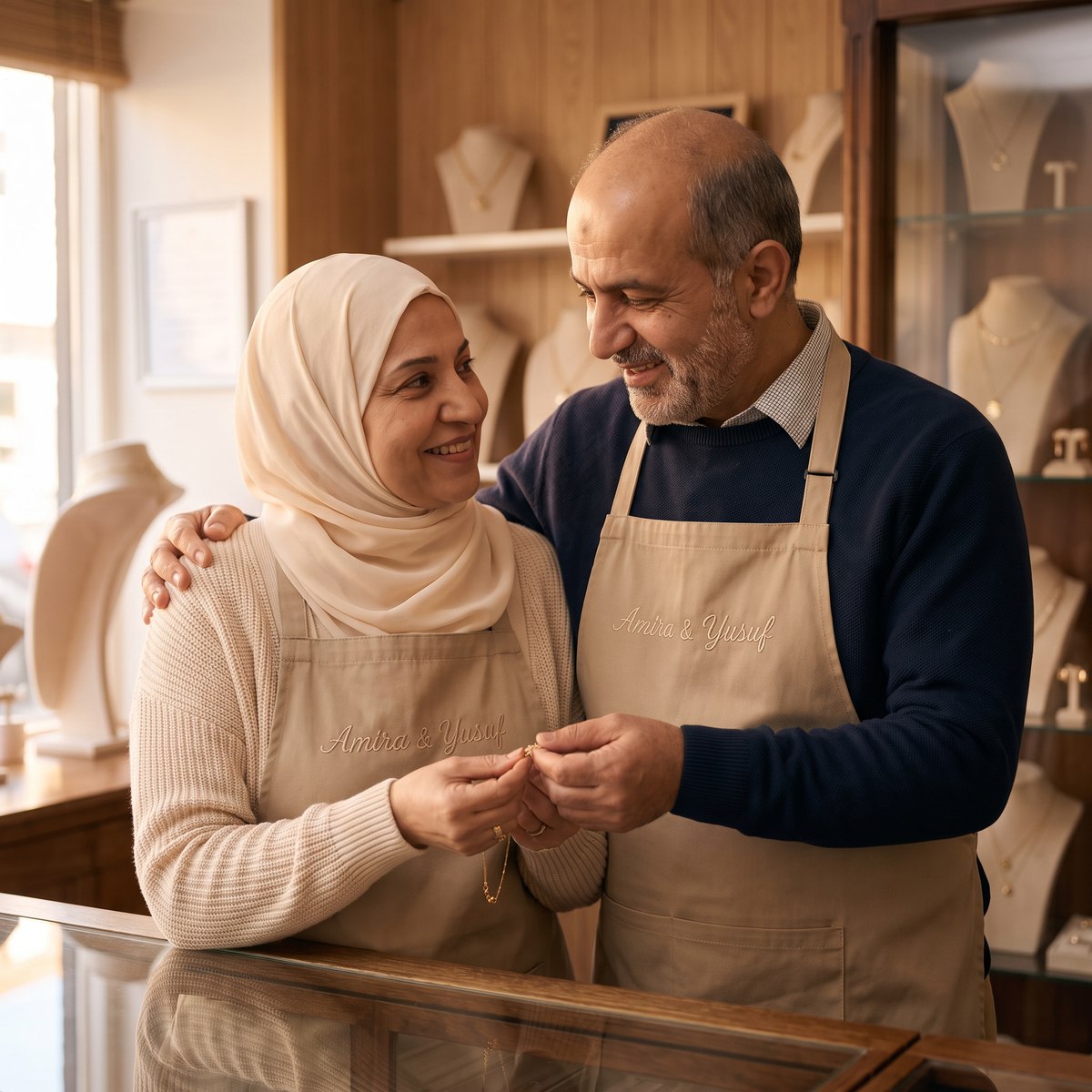 Amira & Yusuf in their jewelry shop